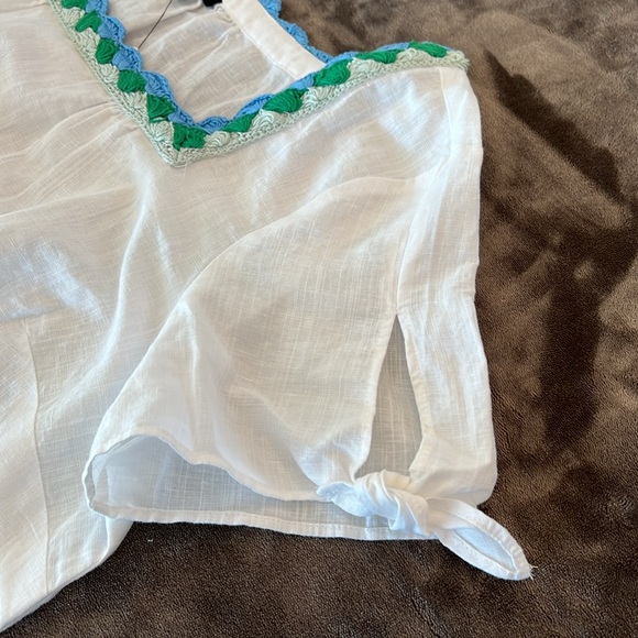 🎉Host Pick 2x🎉Talbots White Crochet Trim Neckline Linen Top-Size 2X Plus Petite - Picture 6 of 12
